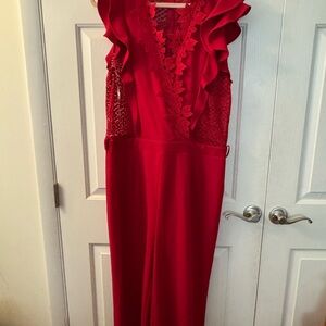 Elegant Red Ruffled Jumpsuit